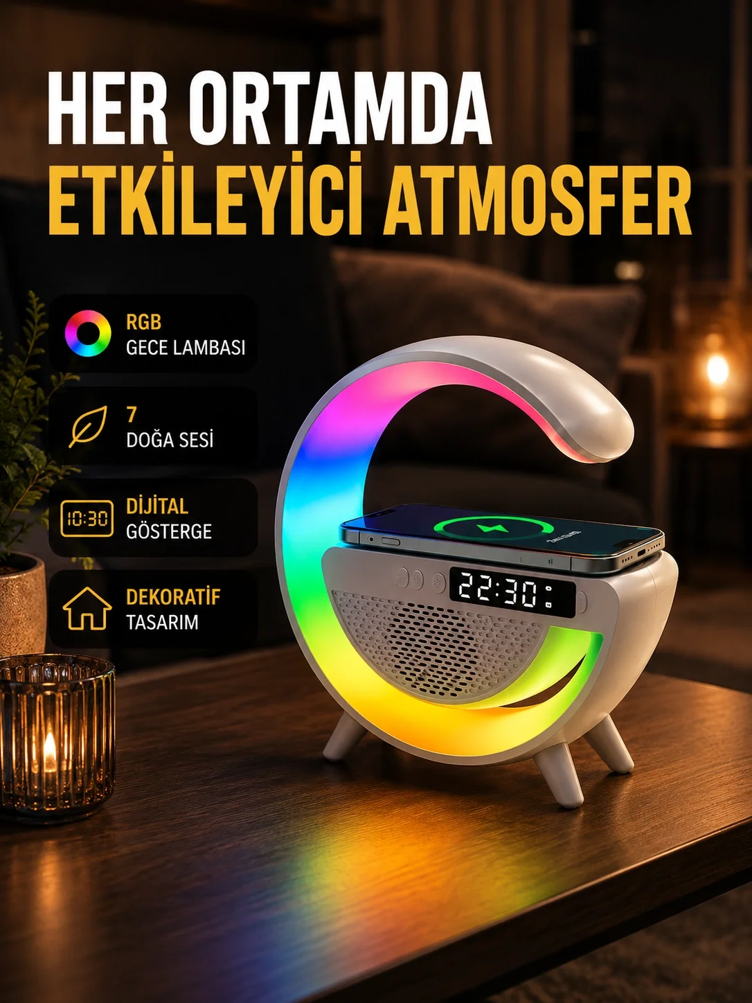 2025 Yeni Seri 15W Kablosuz Şarjlı LED Atmosfer Lambası