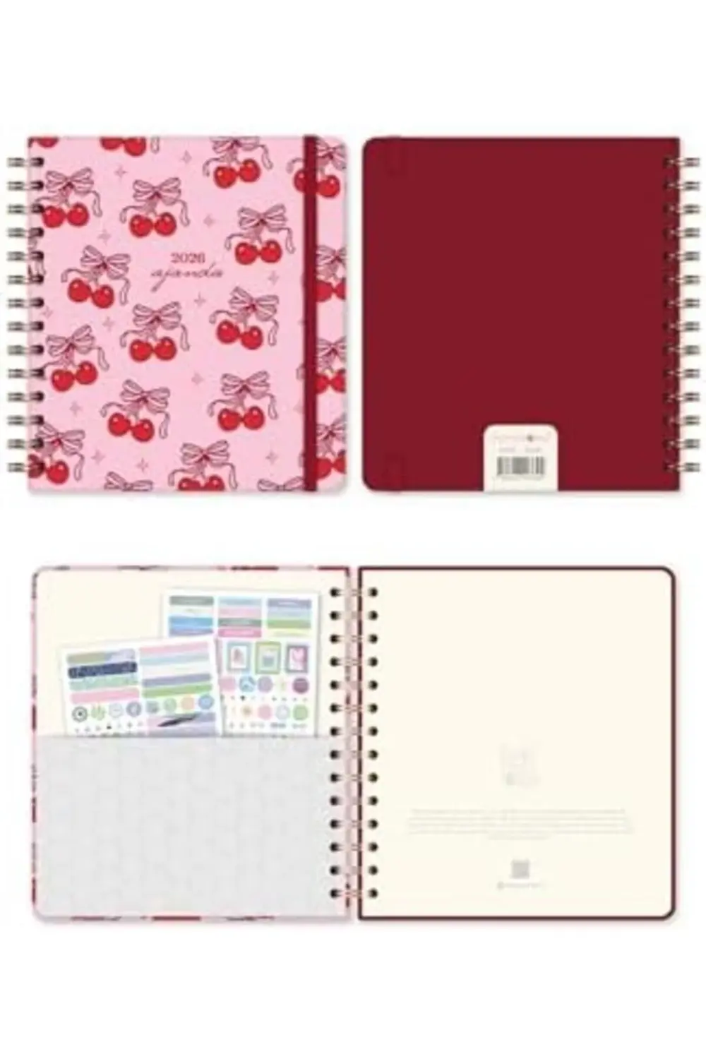 2026 18x20 Spiralli Haftalık Kare Ajanda 12 Aylık - Kiraz 395519