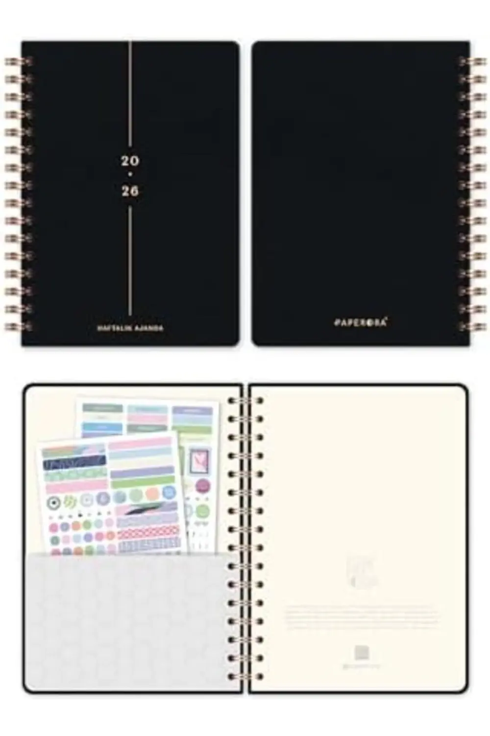 2026 A5 Spiralli Haftalık Ajanda 12 Aylık - Siyah 395519