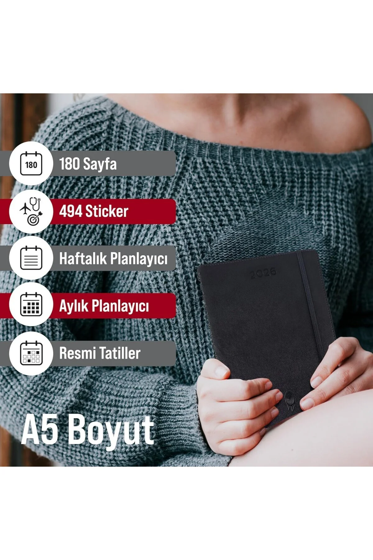 2026 Ajanda, A5 Spiralli Deri Planlayıcı, 14 Aylık Akademik Ajand