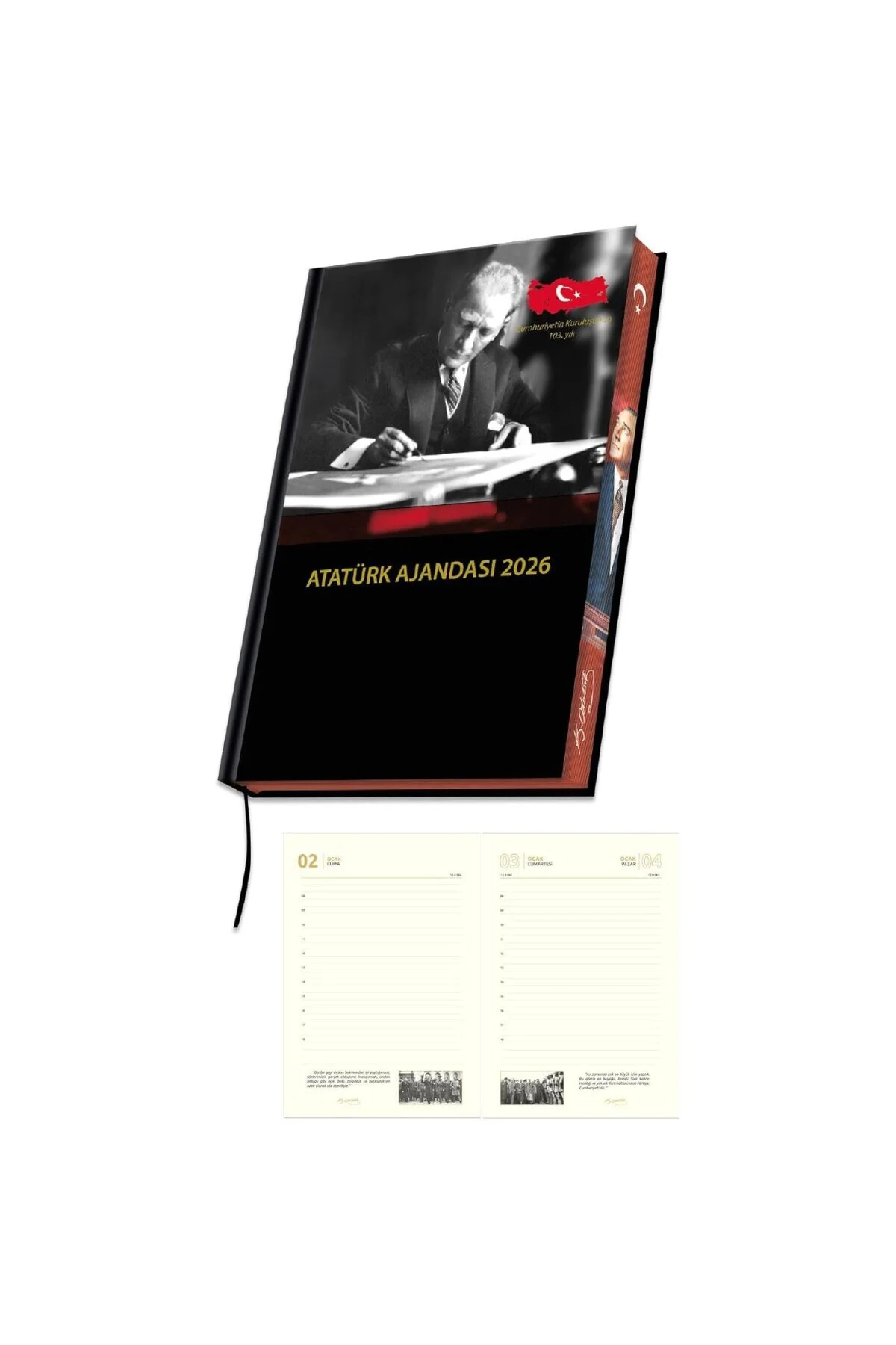 2026 Atatürk Ajanda Yıllık Atatürk Ajandası Kenar Boyalı 17x24 cm