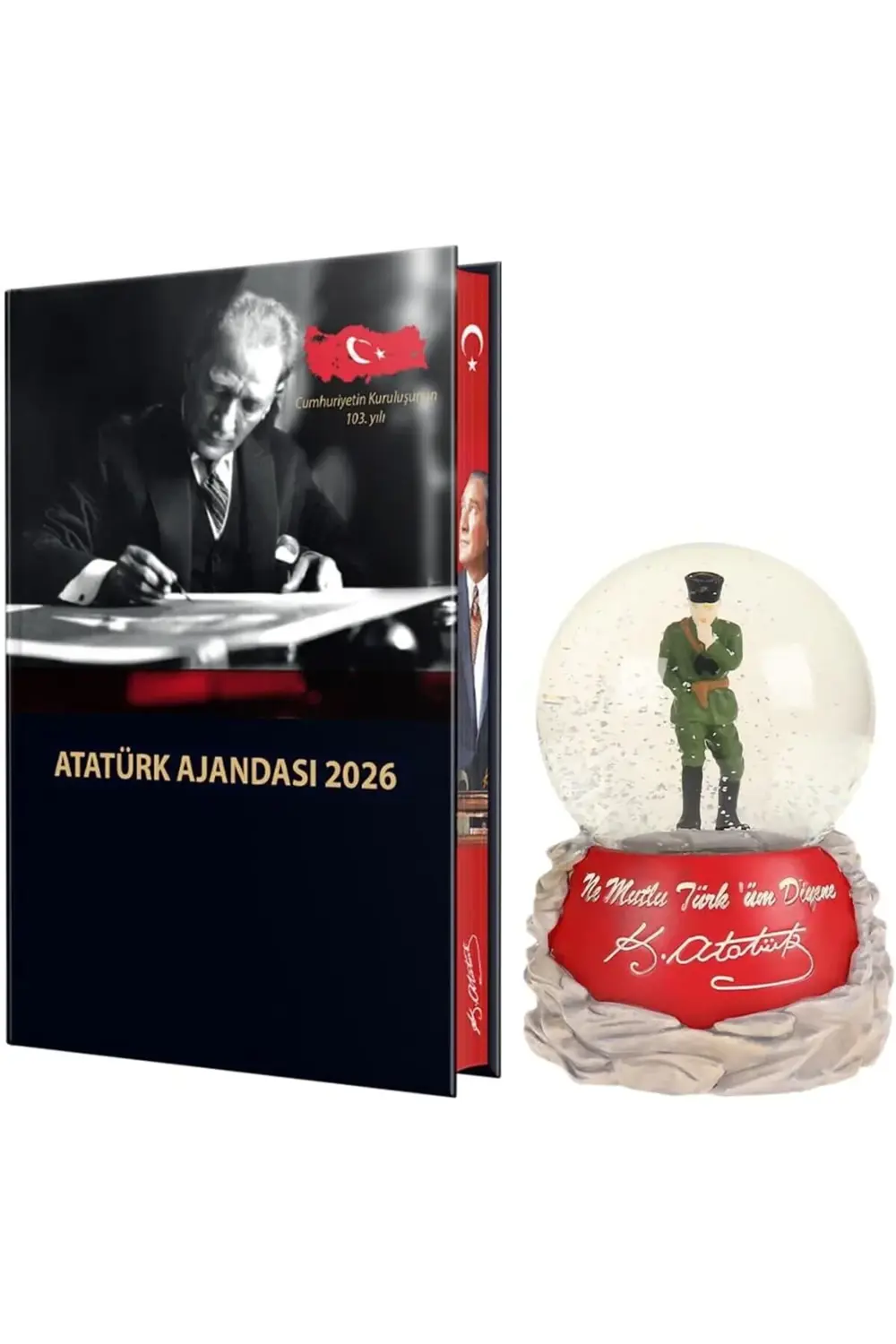 2026 Atatürk Ciltli Ajanda ve Müzkli ve Işıklı İzmir Marşı Kar Kü