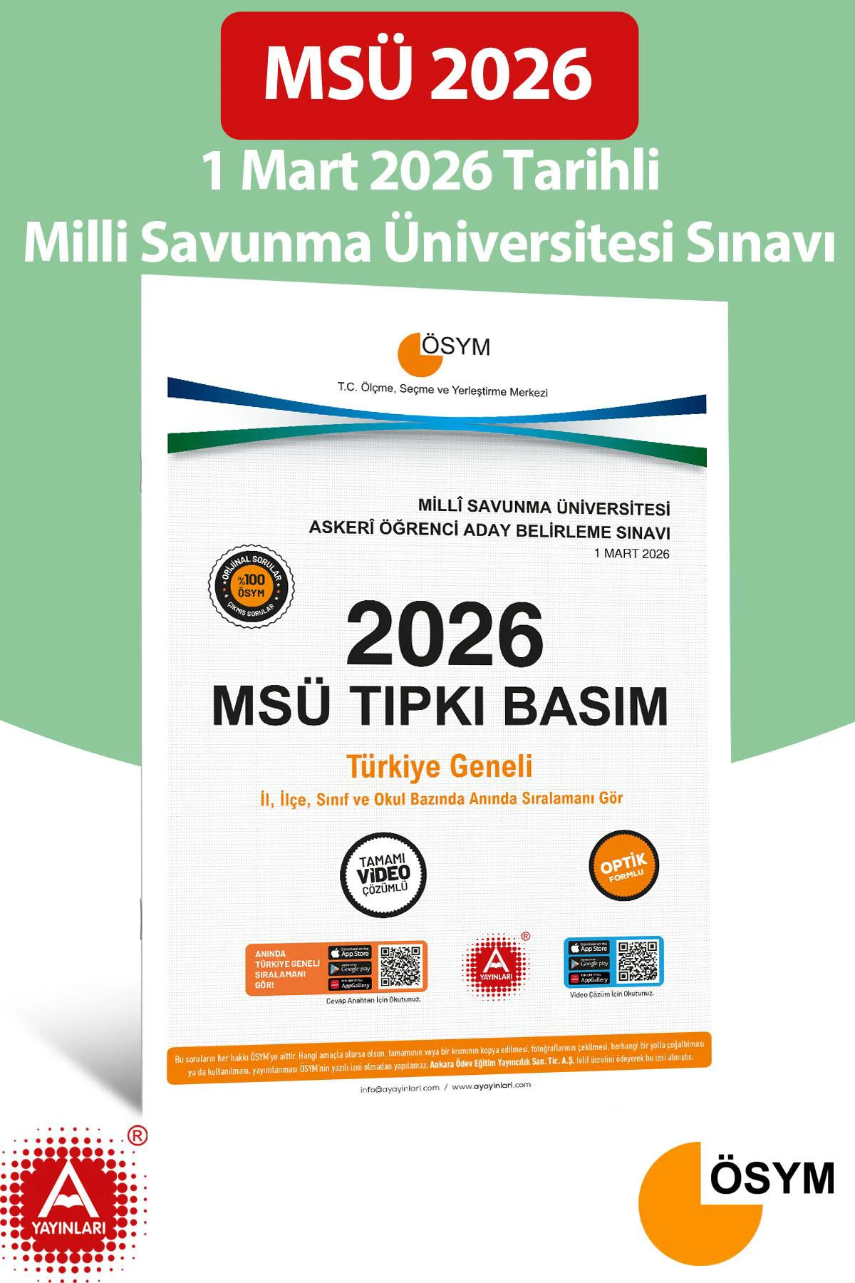 2026 MSÜ Çıkmış Sorular-Tıpkı Basım-Bire Bir ÖSYM-1 Mart 2026 Tar