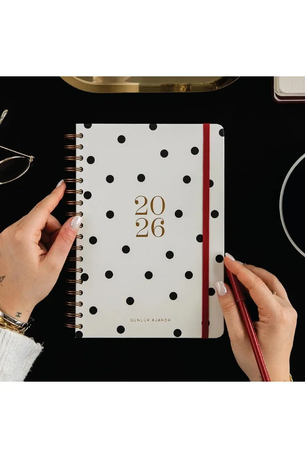 2026 Spiralli Günlük Ajanda 12 Aylık – 17x24 cm Puantiye 1178227