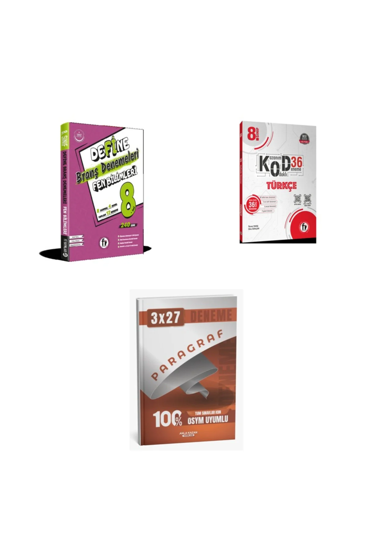 2027 Fi 8. SINIF DENEME Fen DEFİNE BİLİMLERİ BRANŞ + Türkçe KOD 36 Deneme + anla kazan paragraf deneme 3'lü Set