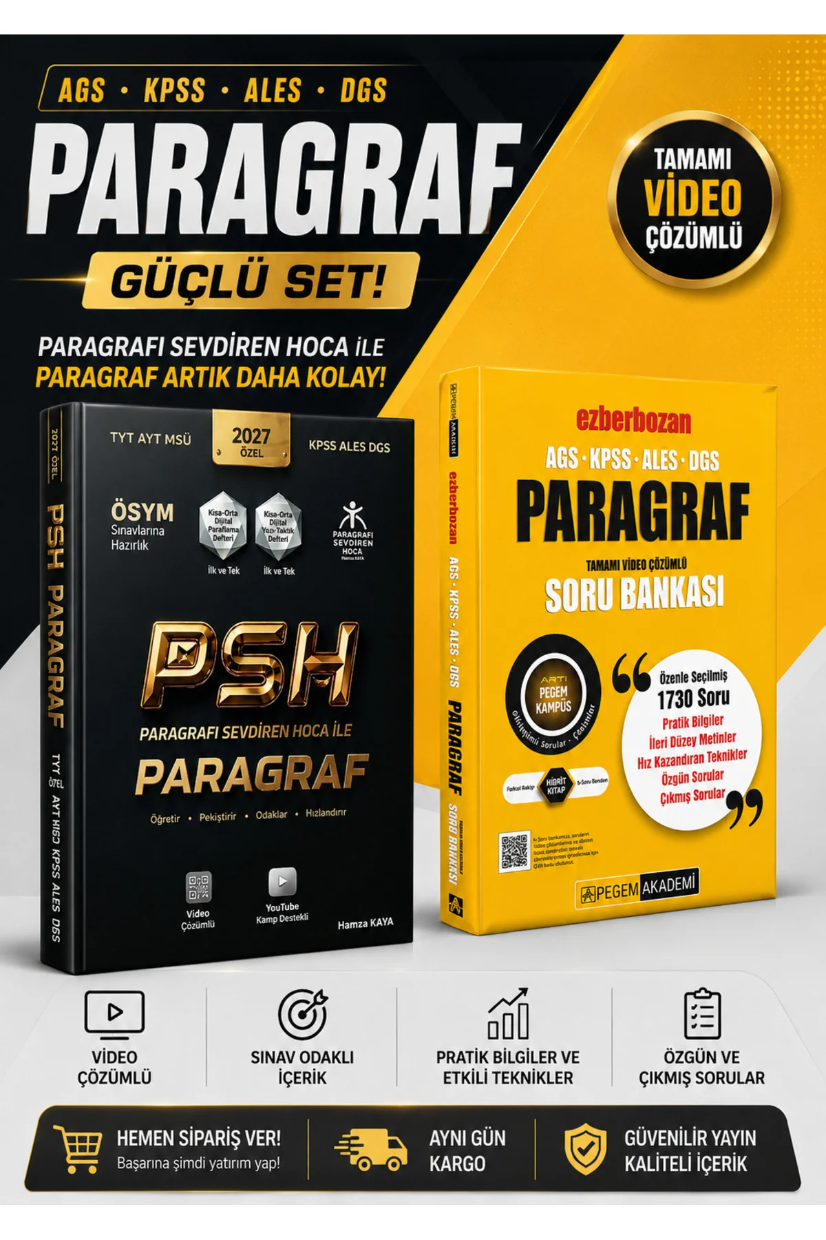 2027 Paragrafı Sevdiren Hoca Paragraf Soru Bankası & Pegem Ezberbozan Paragraf Soru Bankası Seti