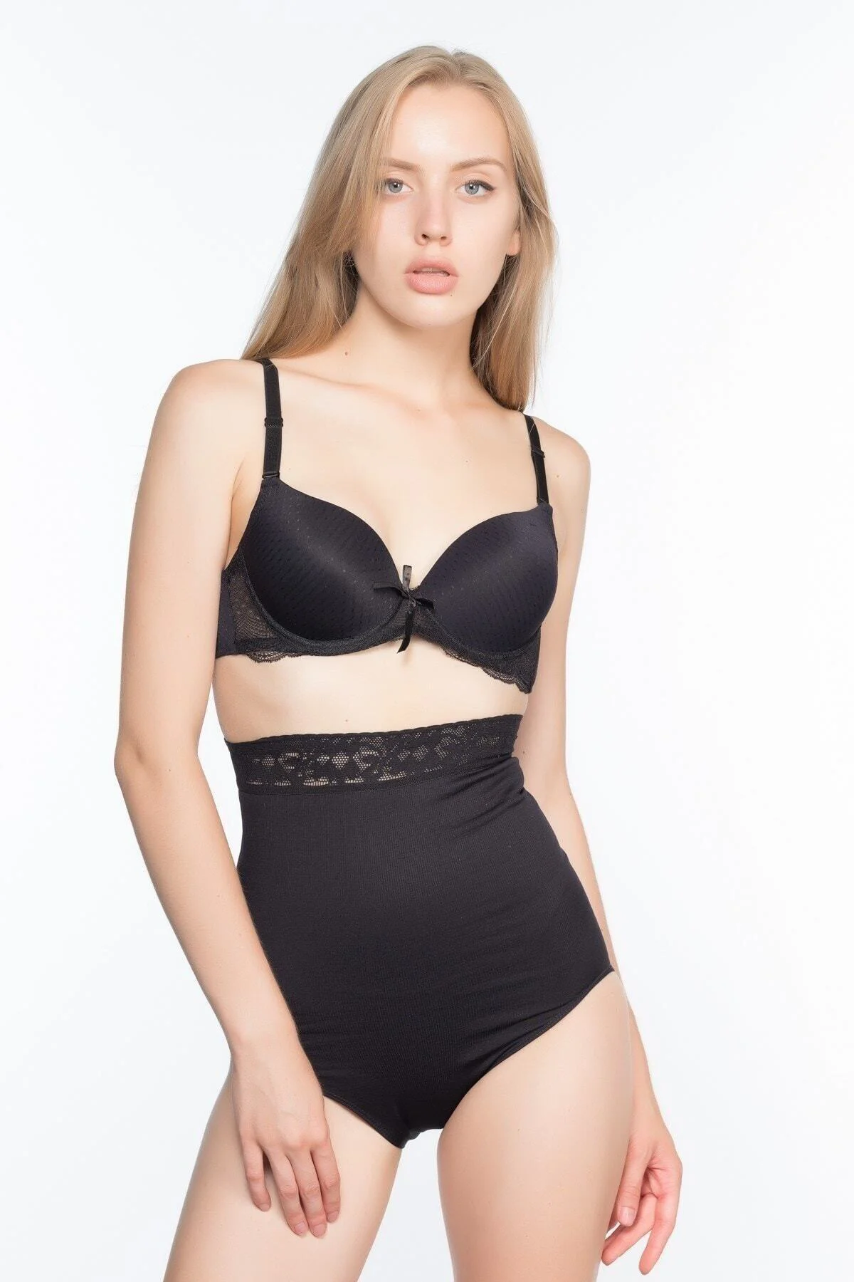 2028 Dantel Yüksel Bel Slip Korse Siyah