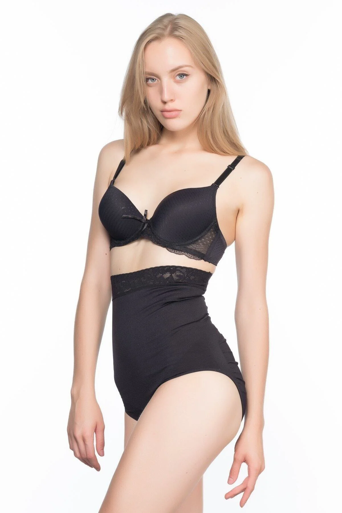 2028 Dantel Yüksel Bel Slip Korse Siyah