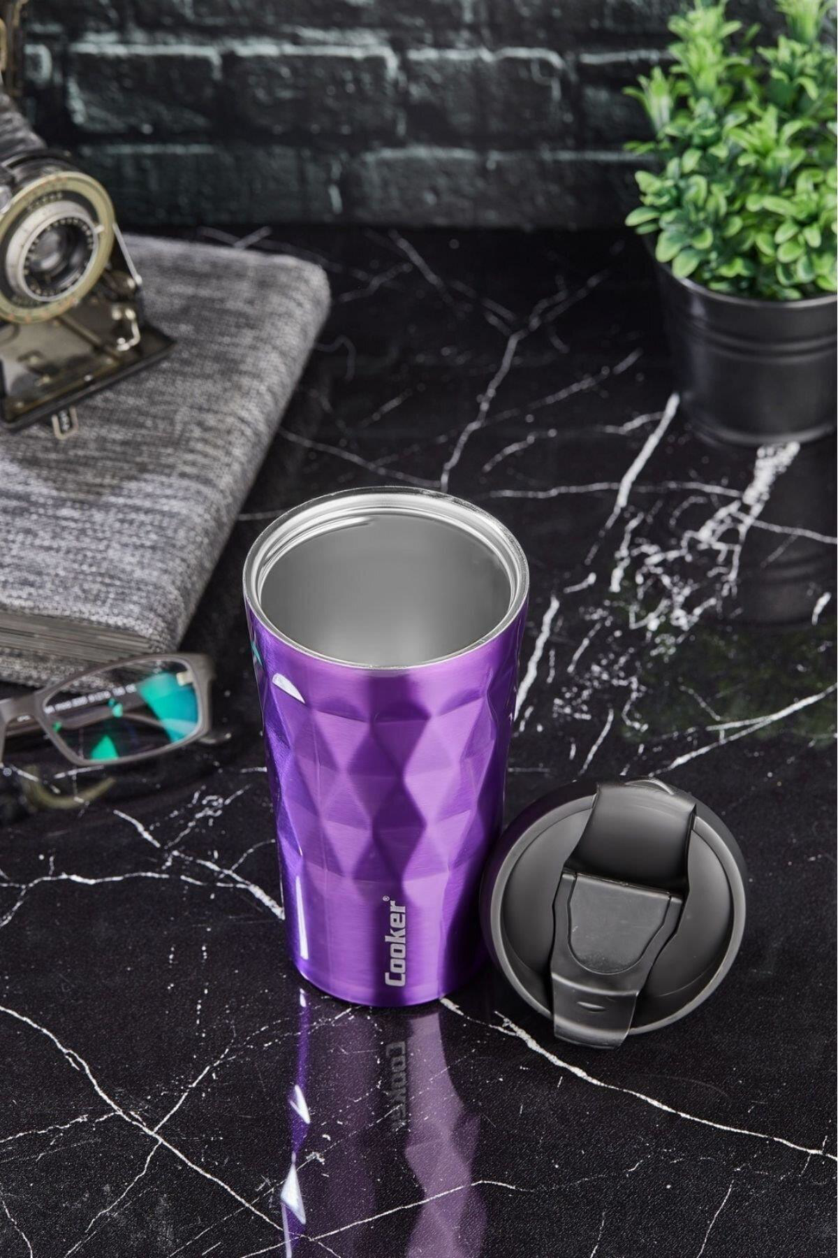 2048 Lüx 350 Ml Prizma Çelik Termos Mug Kupa Mor