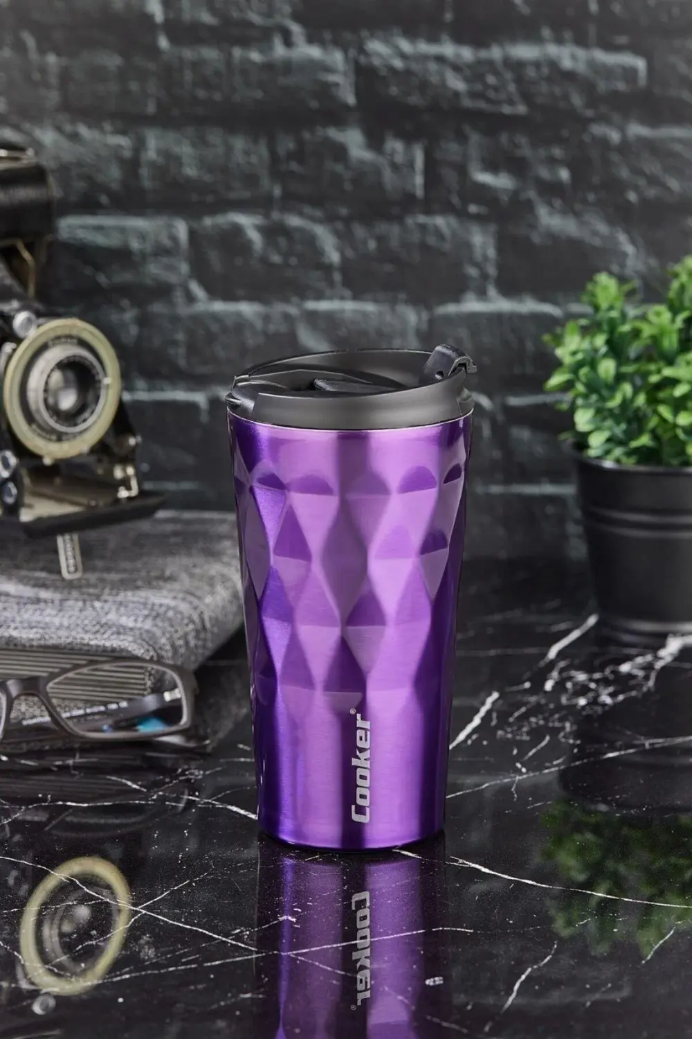 2048 Lüx 350 Ml Prizma Çelik Termos Mug Kupa Mor