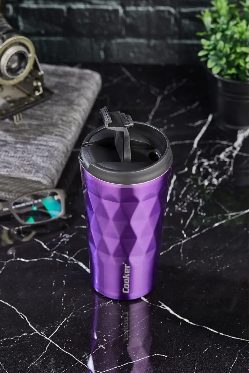 2048 Lüx 350 Ml Prizma Çelik Termos Mug Kupa Mor