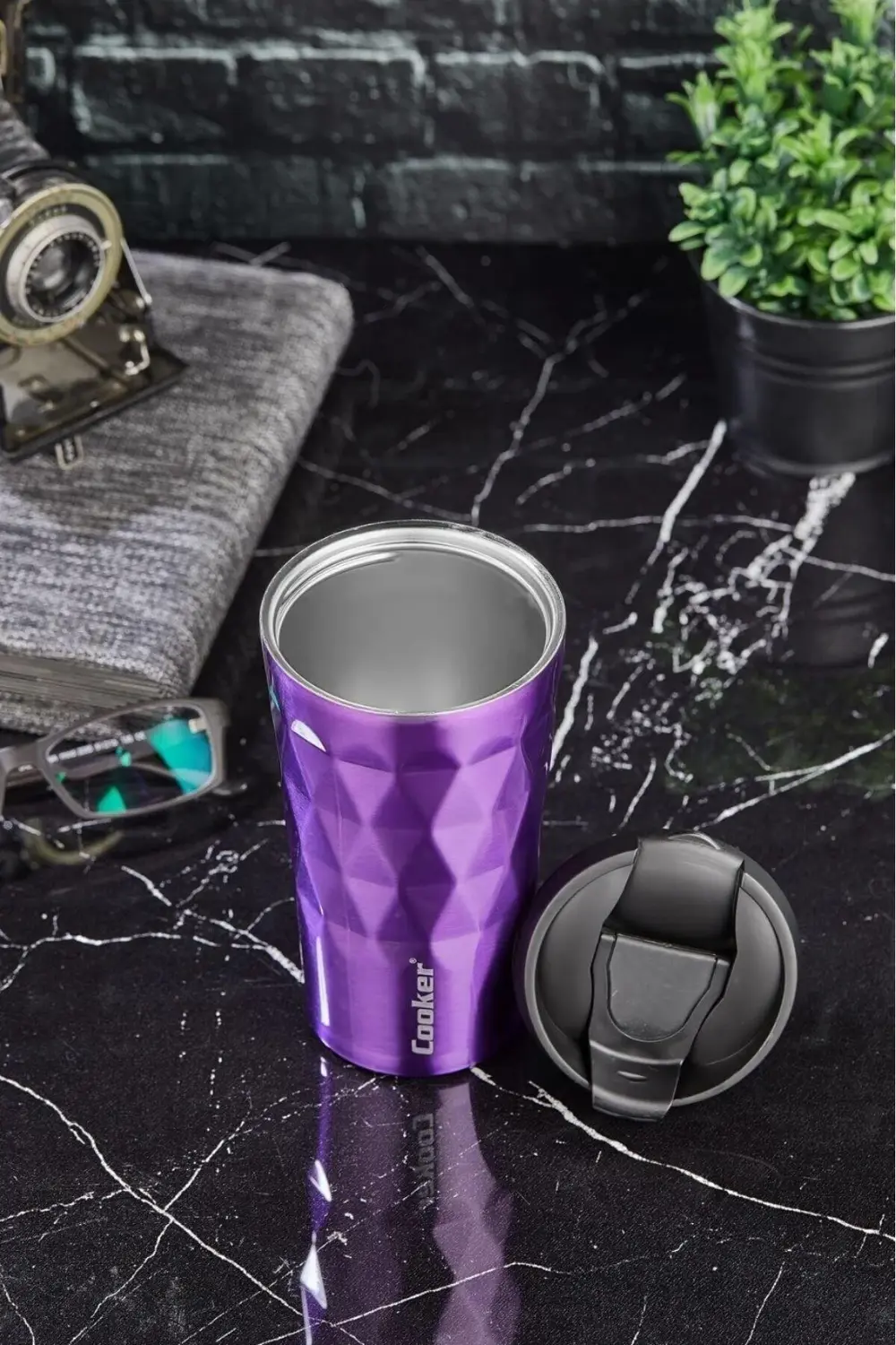 2048 Lüx 350 Ml Prizma Çelik Termos Mug Kupa Mor