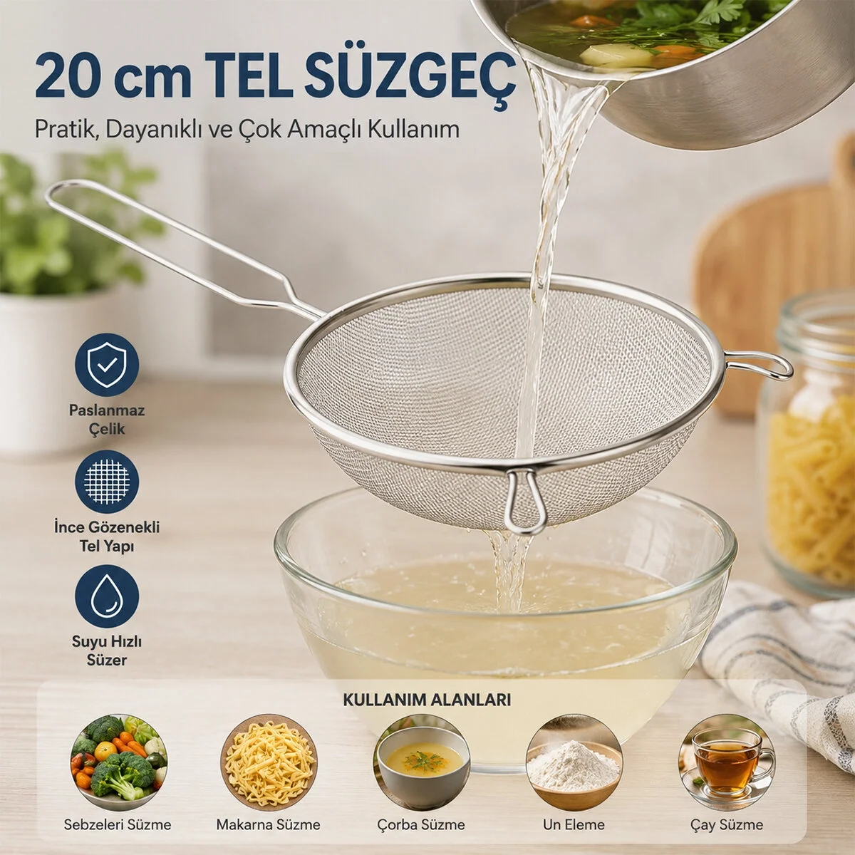 20cm Tel Süzgeç Metal Saplı Kulaklı Bx40 Fiyatı, Yorumları ve Özellikleri