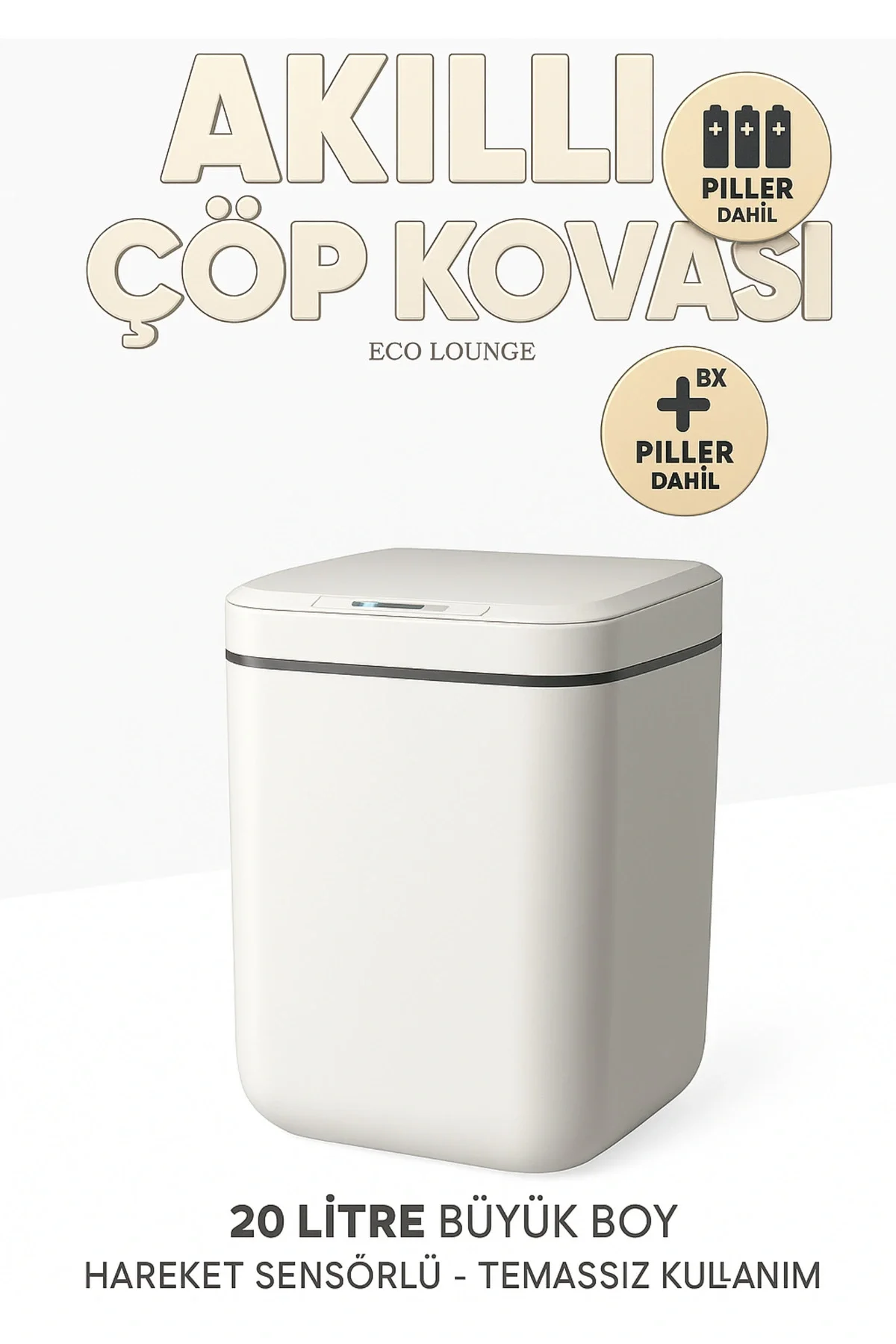 20L Akıllı Sensörlü Çöp Kovası UV Işık Koku Geçirmez Mutfak Banyo Ofis İçin