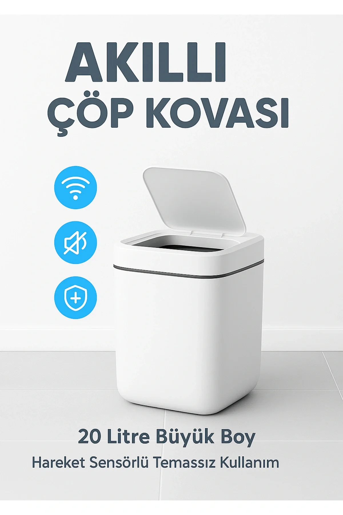 20L Akıllı Sensörlü Çöp Kovası UV Işık Koku Geçirmez Mutfak Banyo Wc Ofis
