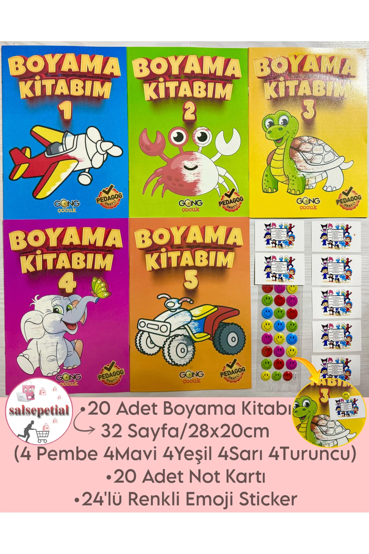 20’li Boyama Kitabı Hediyelik Karne Hediyesi Stickerli Notlu Öğre