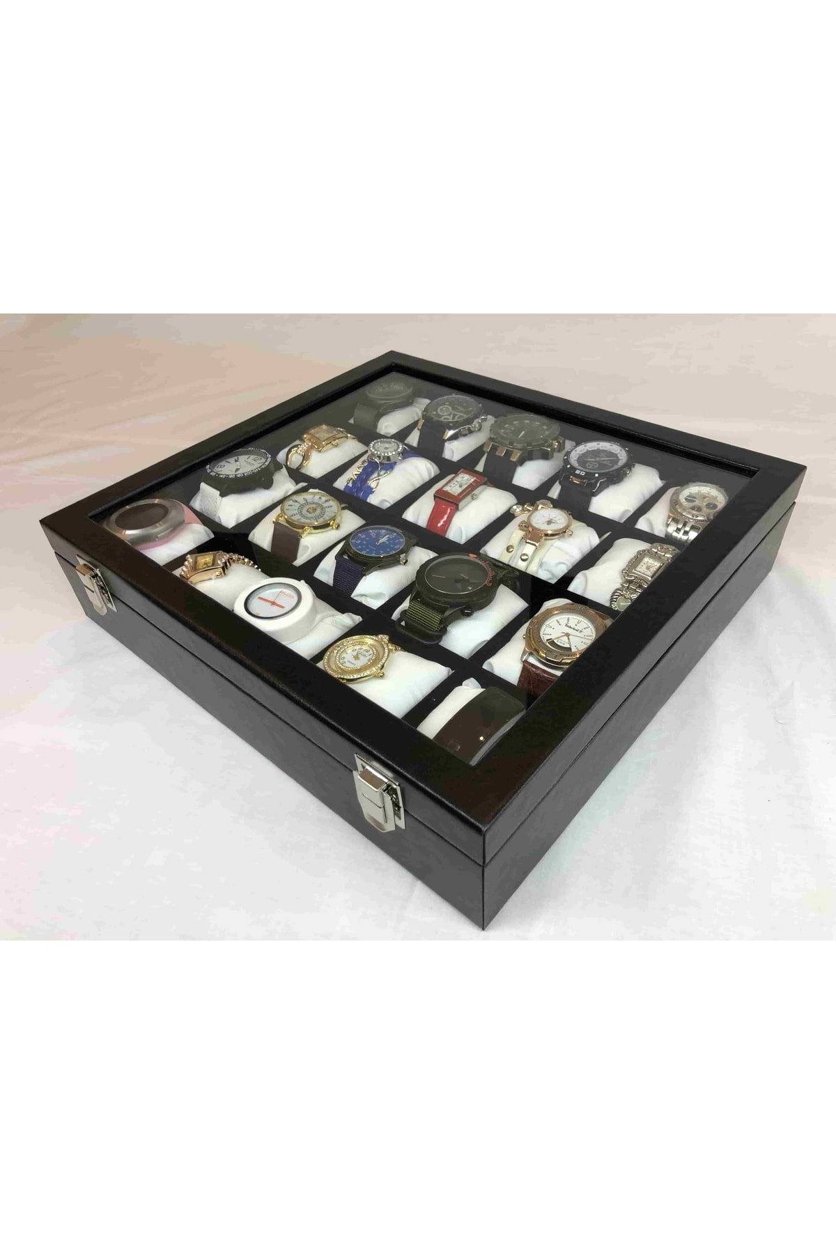 20li Görsel Cam Kapaklı Ahşap Iskelet Suni Deri Kaplı Modern Şık 