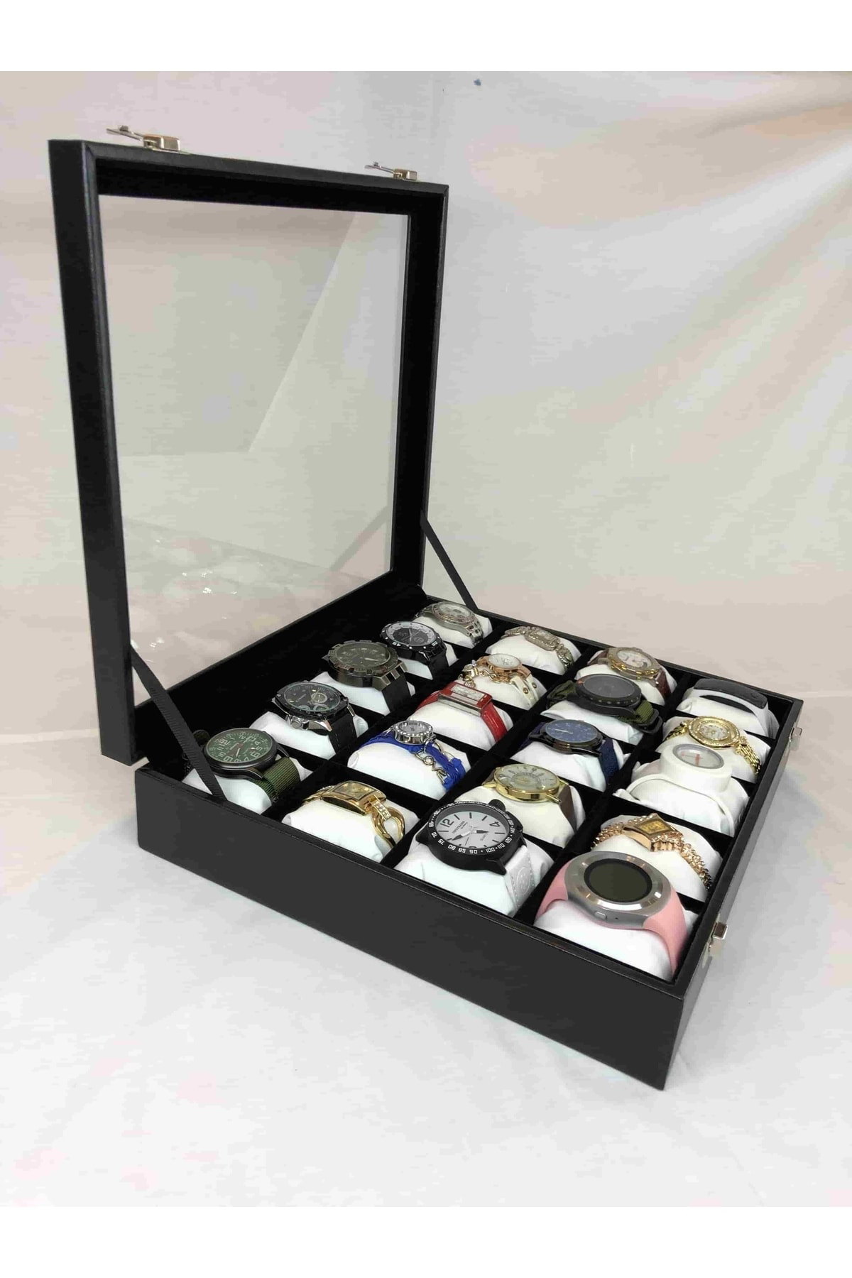 20li Görsel Cam Kapaklı Ahşap Iskelet Suni Deri Kaplı Modern Şık 