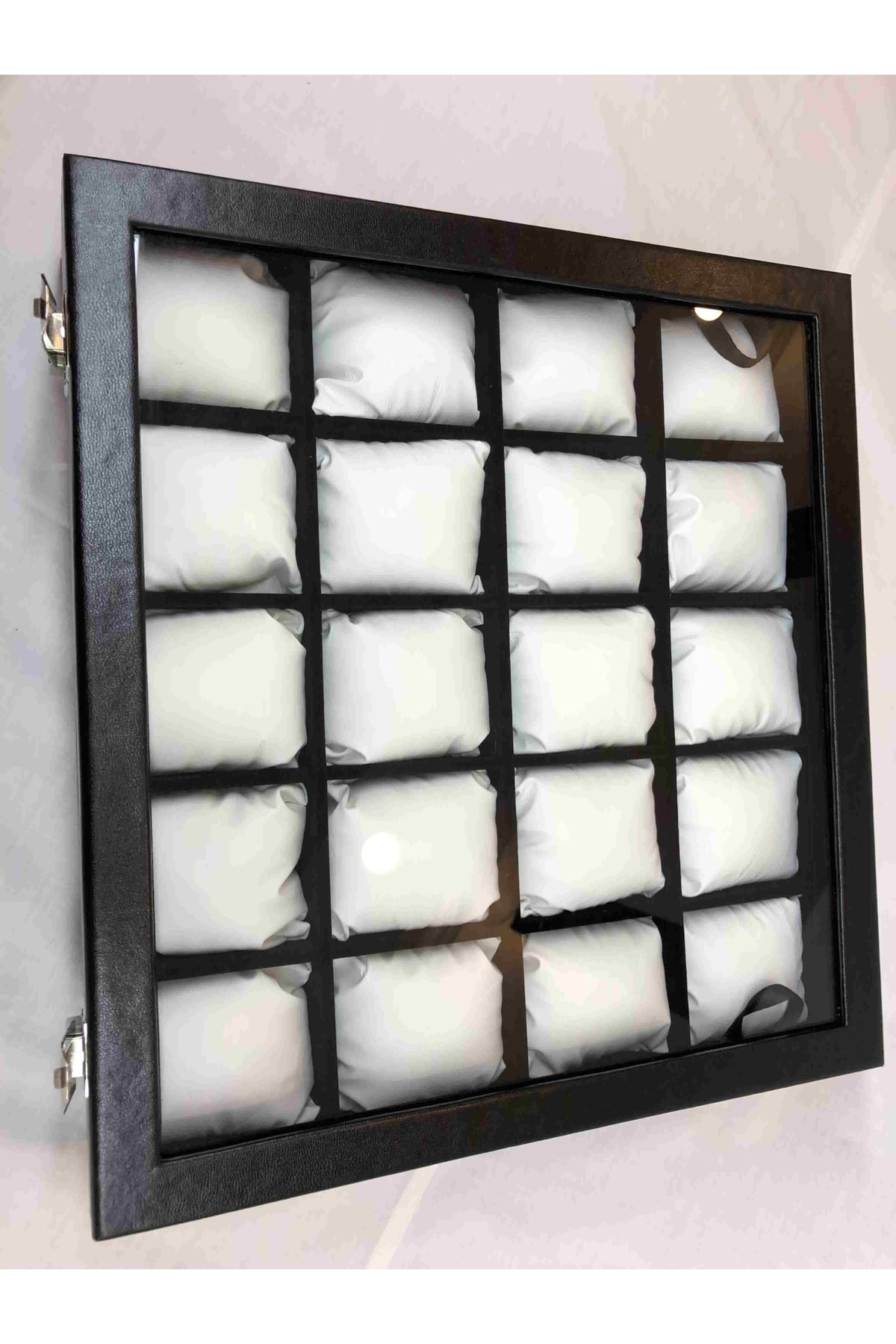 20li Görsel Cam Kapaklı Ahşap Iskelet Suni Deri Kaplı Modern Şık 