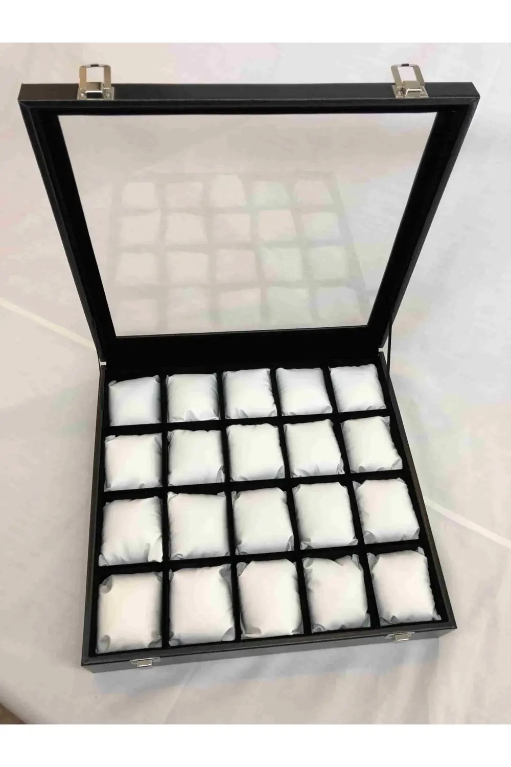 20li Görsel Cam Kapaklı Ahşap Iskelet Suni Deri Kaplı Modern Şık