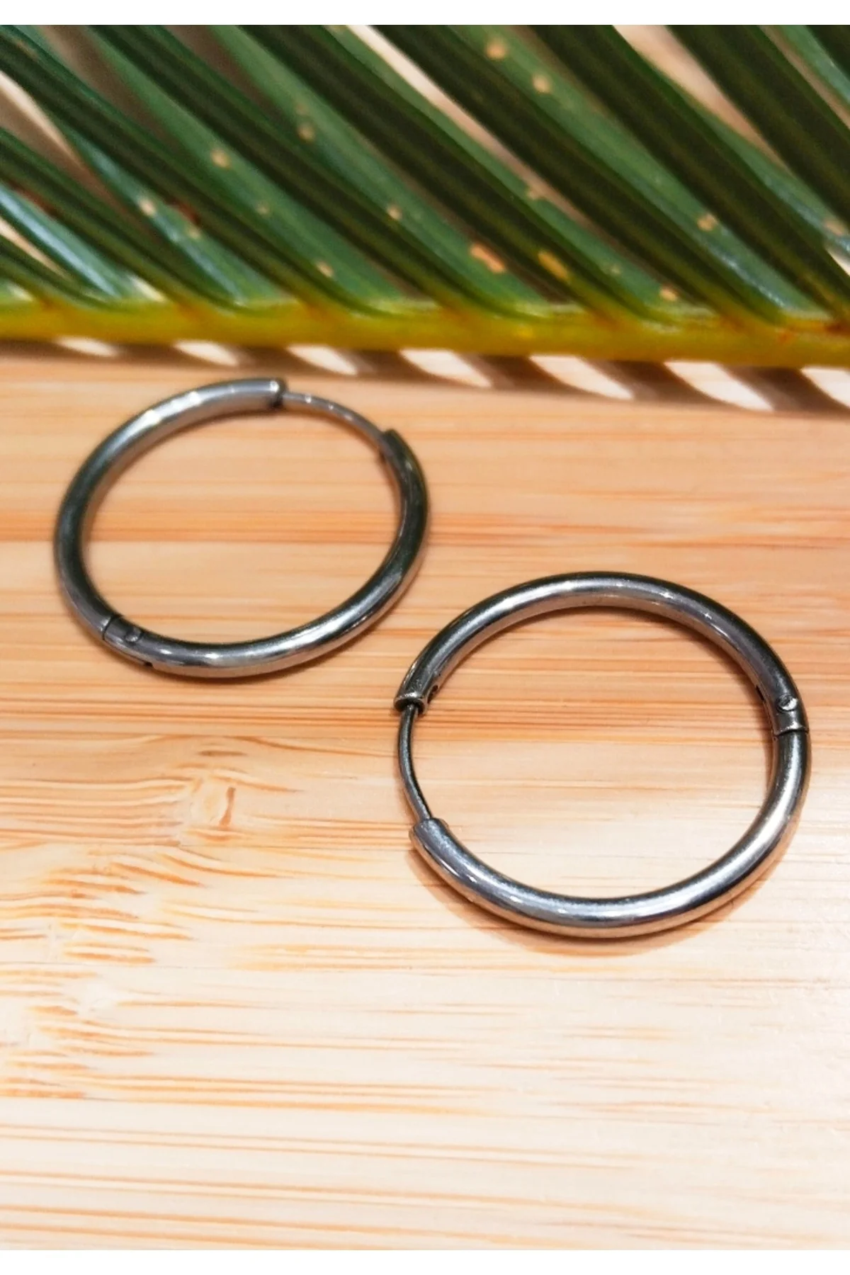 20mm Gümüş Renk Halka Unisex Çelik Küpe