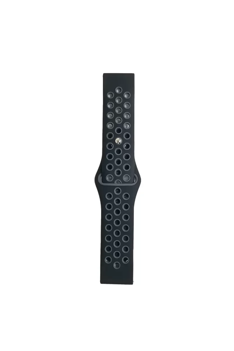 20mm Spor Delikli Kordon - Siyah-Gri, Terletmeyen Nefes Alan Saat Kayışı