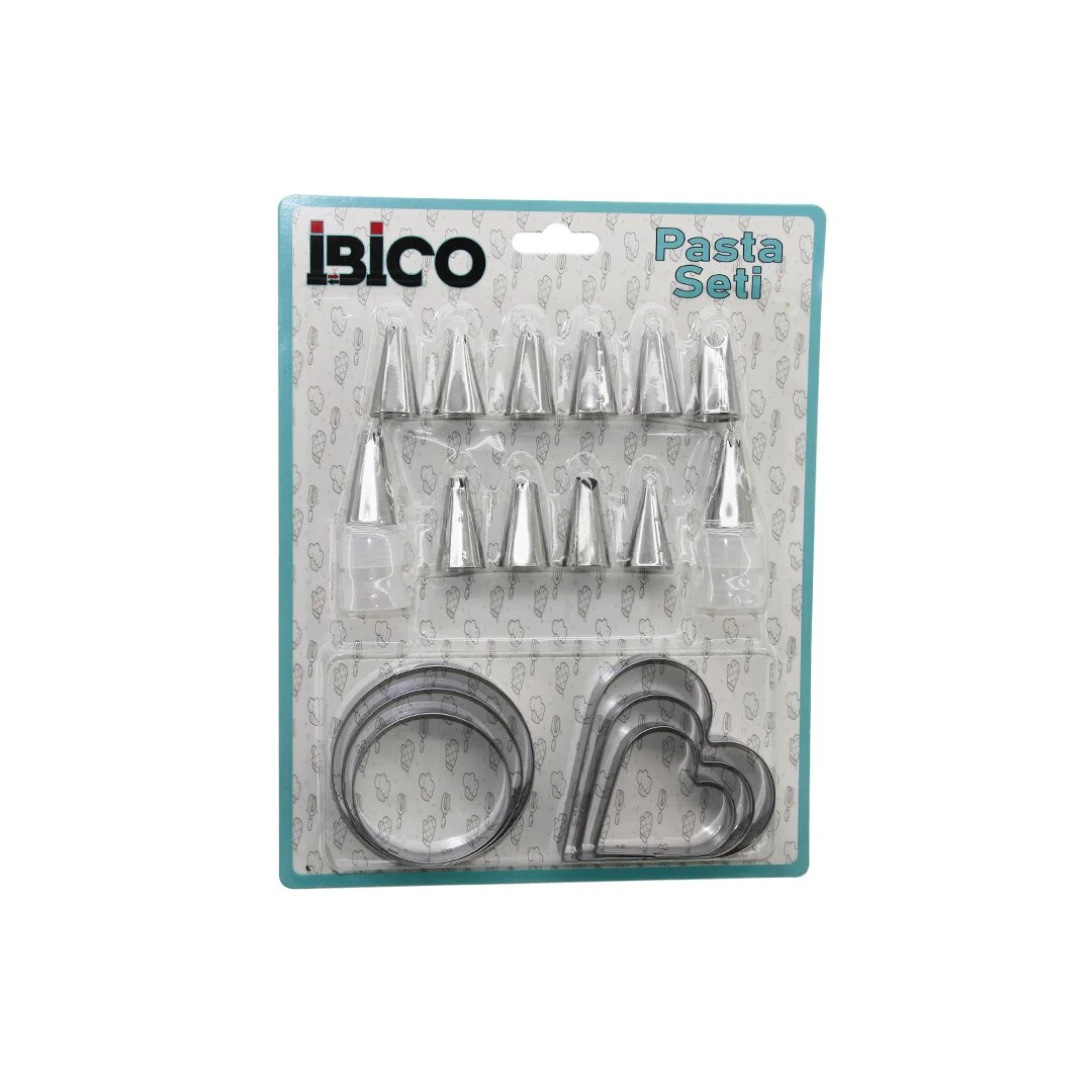 20PCS Pasta Süsleme Uç Seti= 12-METAL Kurabiye Kalıp METAL=3-KALP - 3-YUVARLAK 2-UÇ Tutucu Pls.adaptör