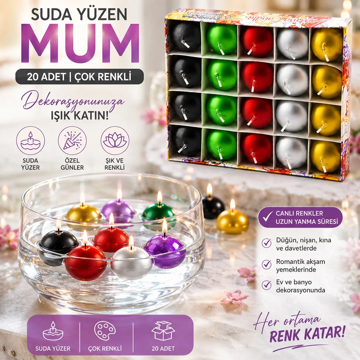20pcs Suda Yüzen Mum Beyaz - Renkli Bx40 Fiyatı, Yorumları ve Özellikleri