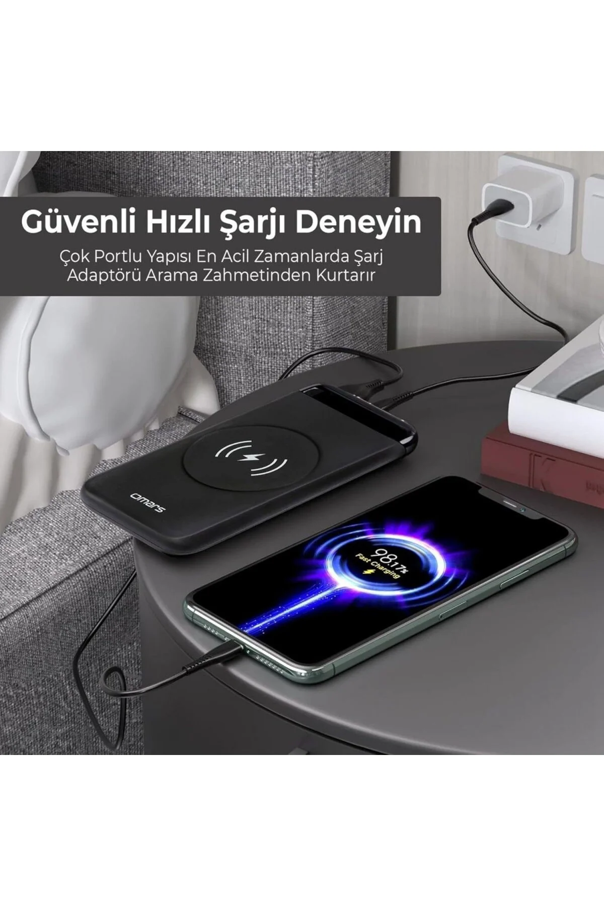 20W 10000mAh Kablosuz Şarj Powerbank LED Göstergeli USB Type-C ve