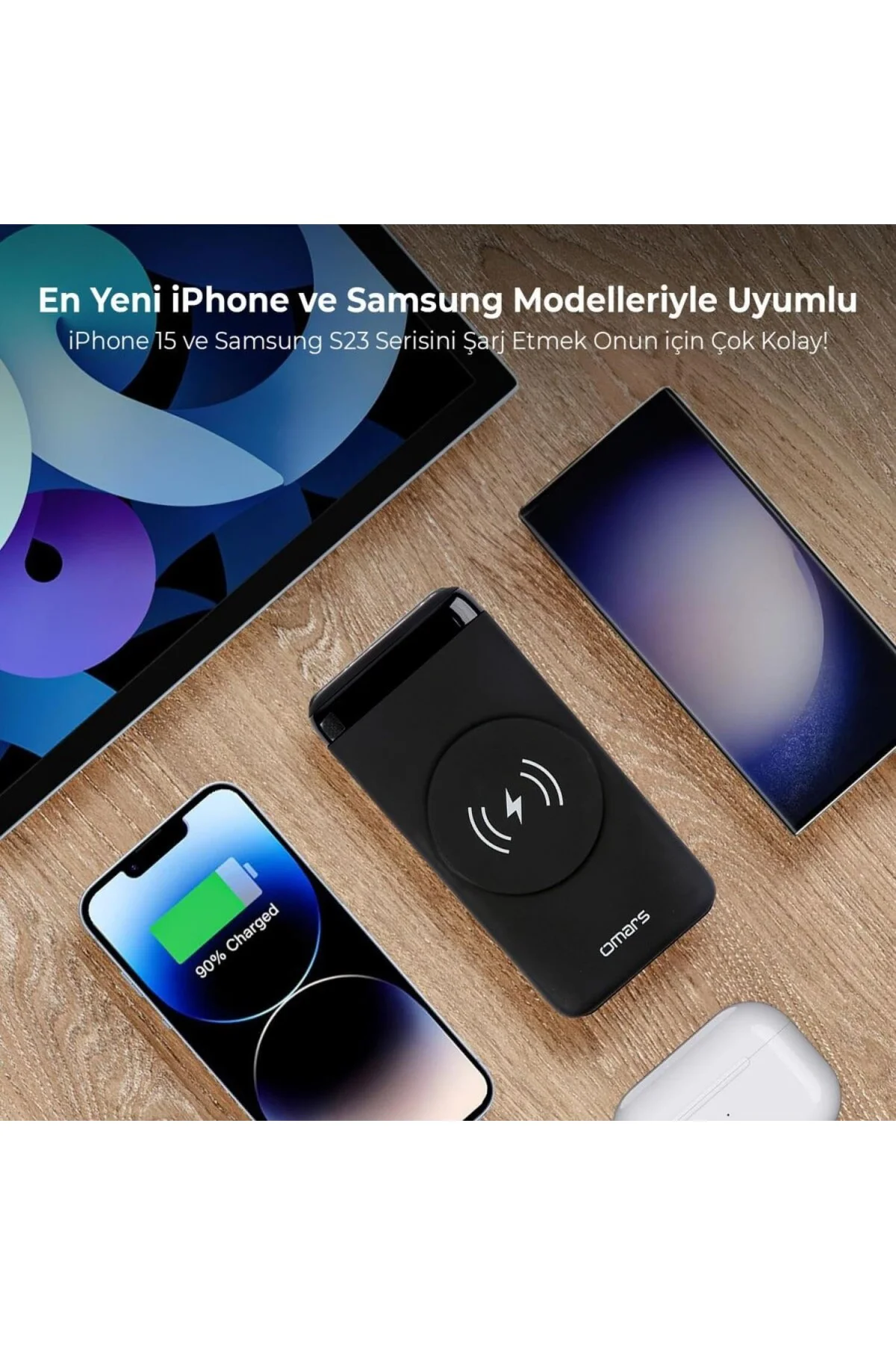 20W 10000mAh Kablosuz Şarj Powerbank LED Göstergeli USB Type-C ve