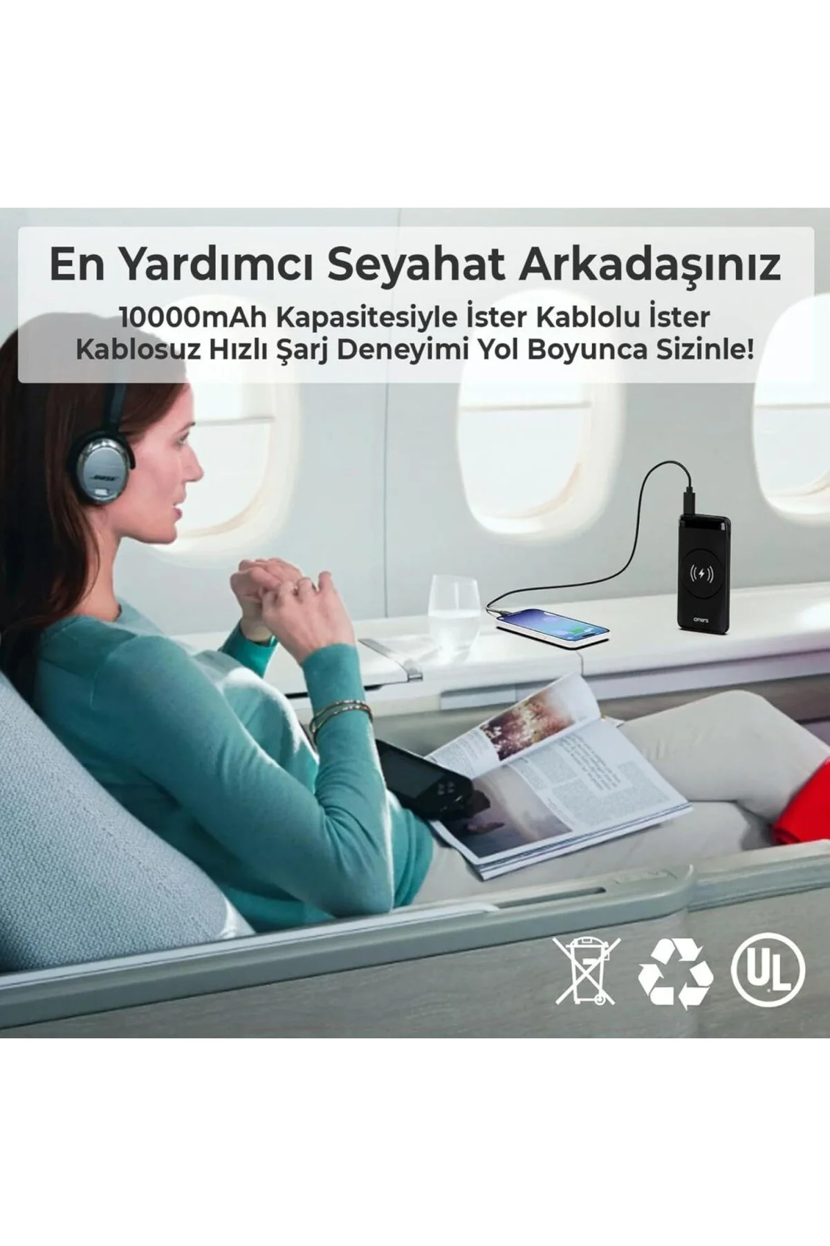 20W 10000mAh Kablosuz Şarj Powerbank LED Göstergeli USB Type-C ve