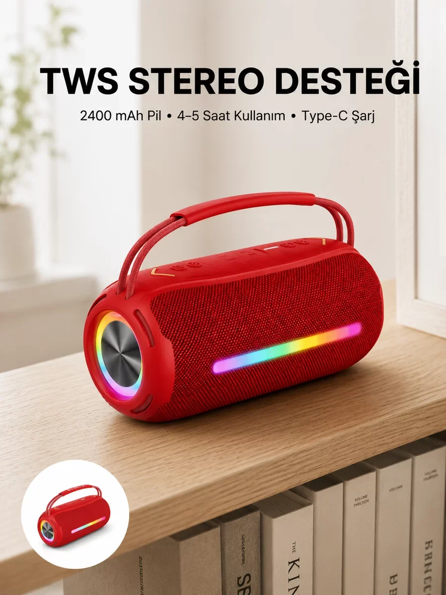 20W Bluetooth Kablosuz Taşınabilir Hoparlör – Güçlü Ses ve IPX6 Su Geçirmez