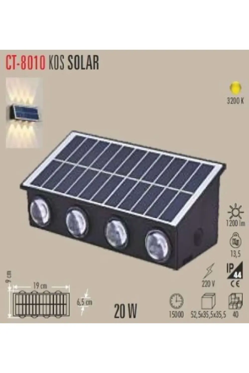 20w Dış Mekan Modern Aplik Kos Solar 3200K CT-8010 %50 indirim