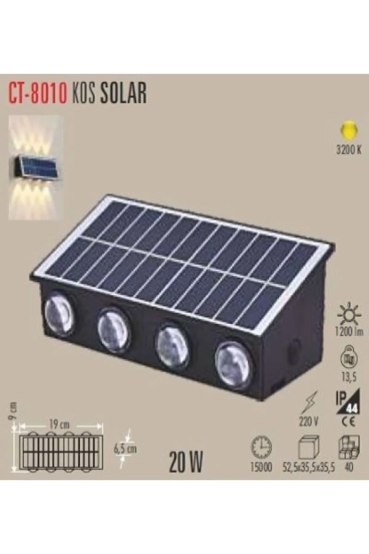 20w Dış Mekan Modern Aplik Kos Solar 3200K CT-8010 %50 indirim