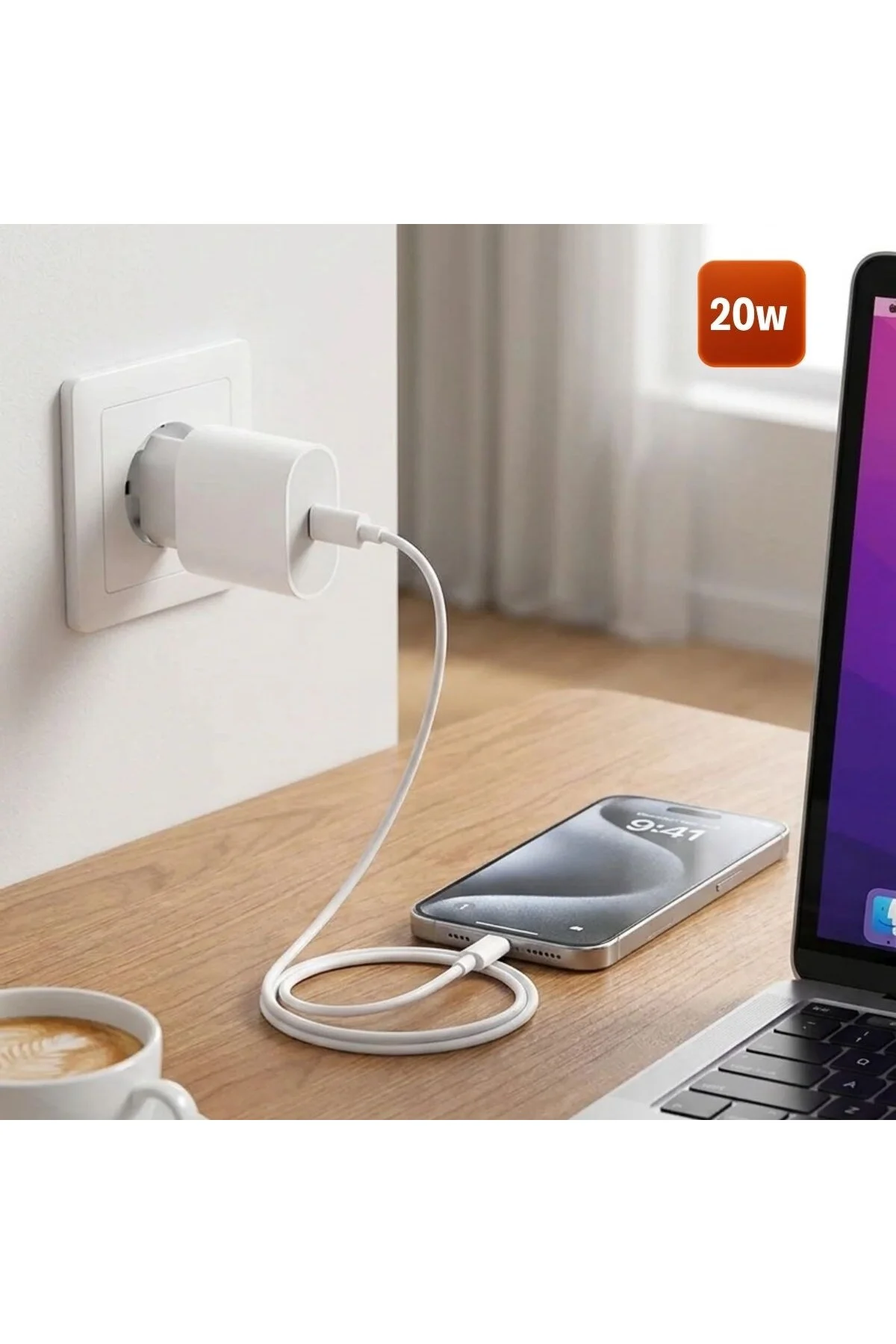 20W Hızlı Şarj Adaptörü USB-C to Lightning Kablolu – PD Destekli Süper Hızlı Şarj Cihazı - Görsel 5