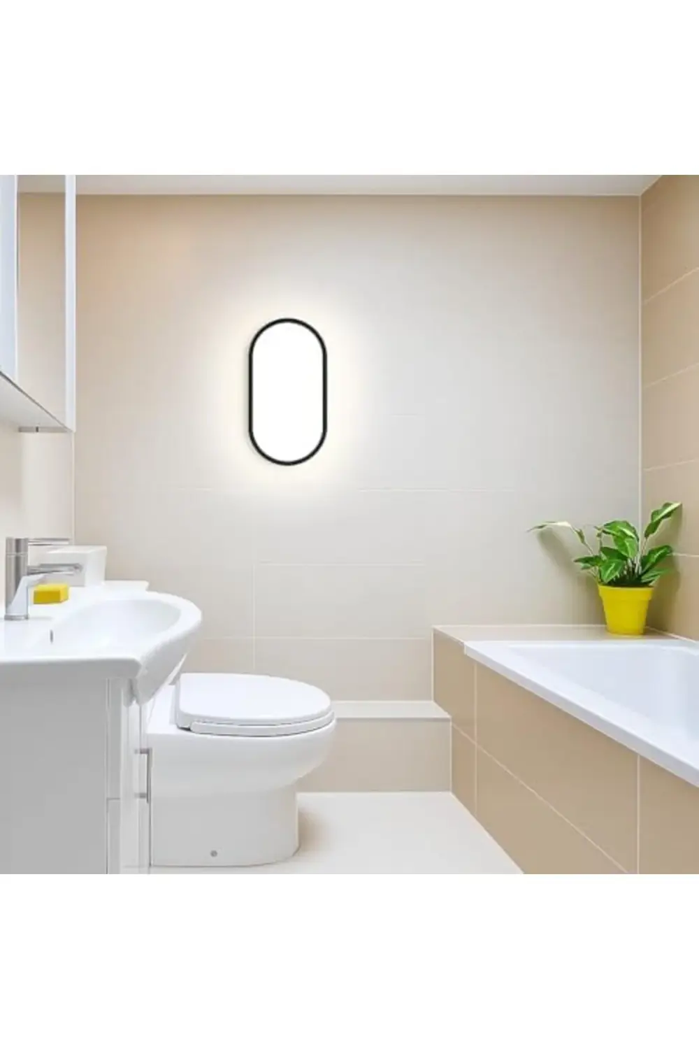 20W IP65 Oval Siyah LED Tavan ve Duvar Lambası | 6500K Beyaz Işık