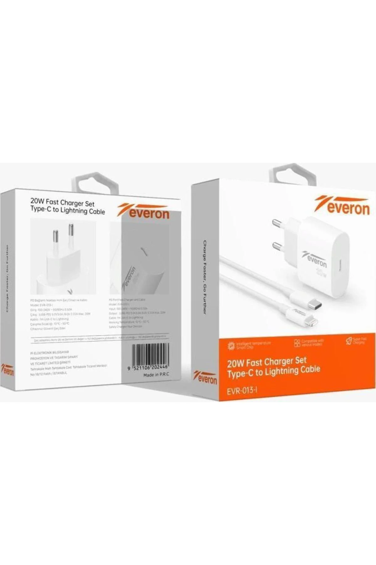 20W İphone 13 Pro Max. İle Uyumlu Type C to Lightning Hızlı Şarj Kablo Seti Evr013-I