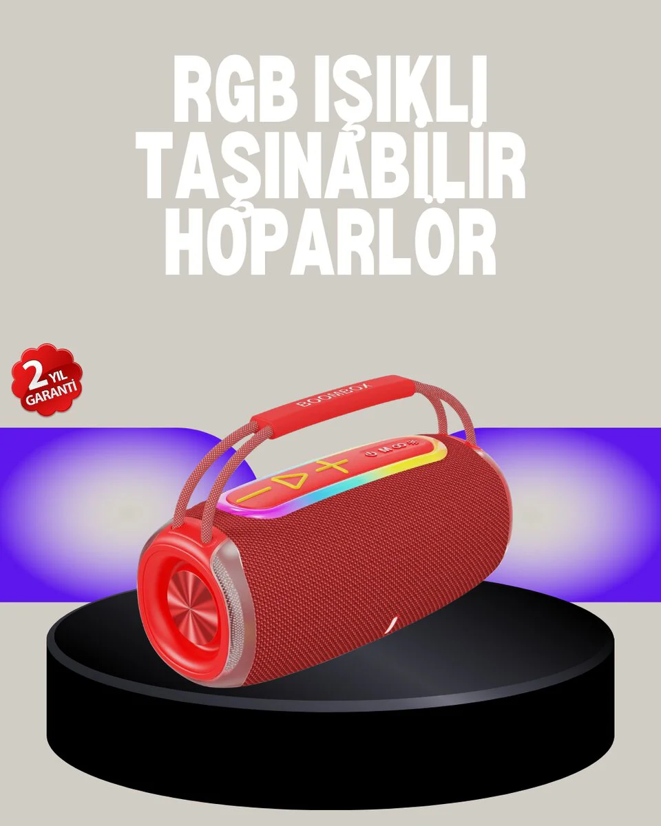 20W Kablosuz Bluetooth Hoparlör RGB Işık Efektli - Suya Dayanıklı ve Uzun Pil Ömrü
