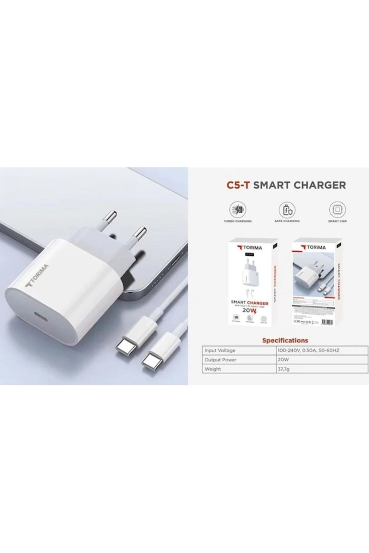 20W Samsung Galaxy A52 5G İle Uyumlu Şarj Adaptörü ve 1 Metre Type-C Kablo