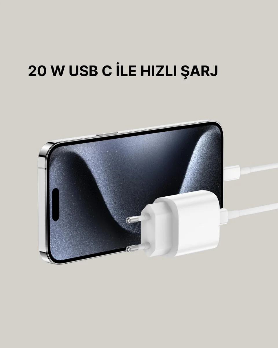 20W USB-C Hızlı Şarj Adaptörü - iPhone ve iPad Uyumlu