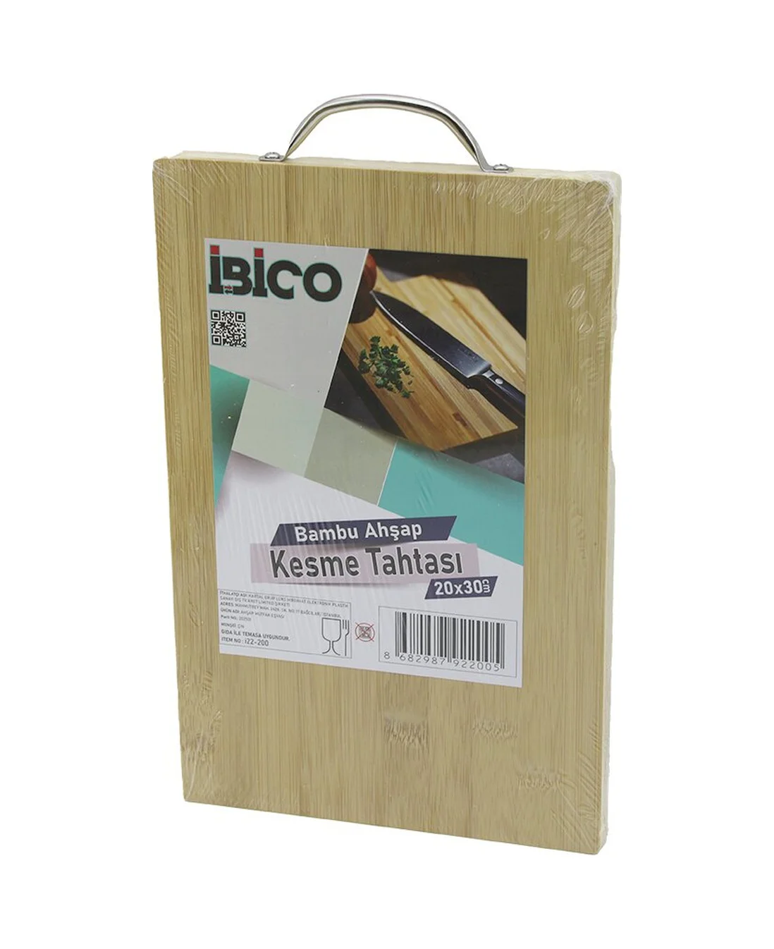 20x30 X 1.7cm Lux Ahşap Bambu Kesim Panosu - Kesme Tahtası Metal 