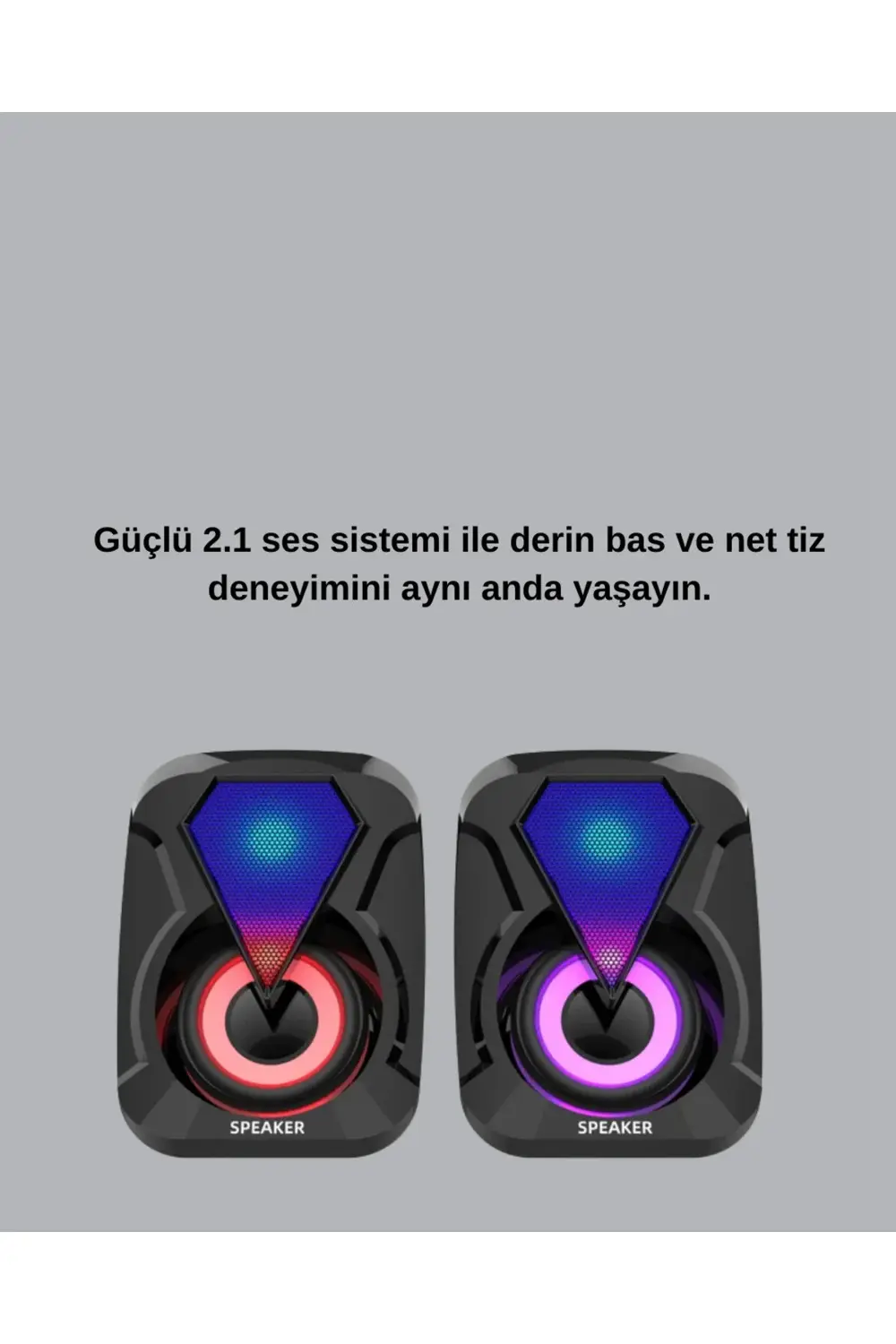 2.1 Kanal RGB LED Oyun Hoparlörü Subwoofer Destekli