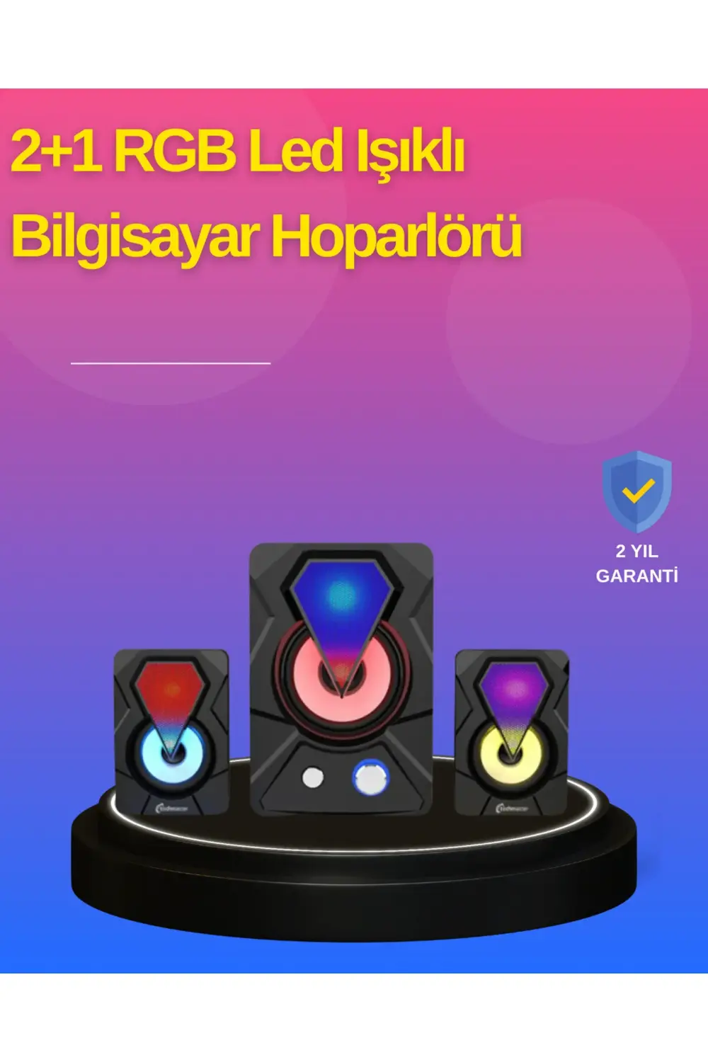 2.1 Kanal RGB LED Oyun Hoparlörü Subwoofer Destekli