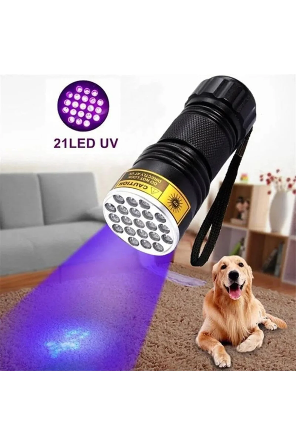 21 LED 395nm Güneş Işığı Eltraviyole UV El Feneri - Siyah Fener -