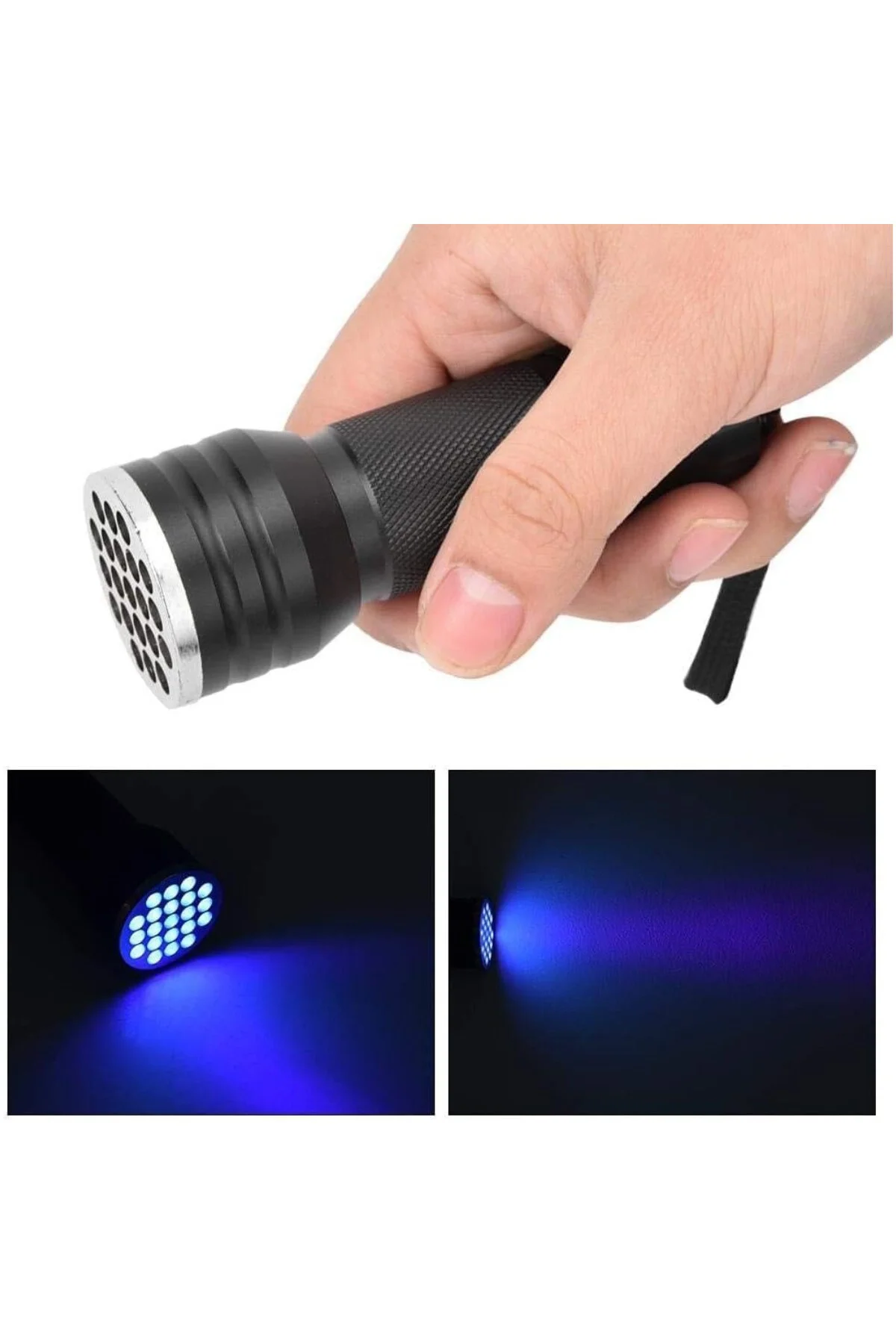 21 LED 395nm Güneş Işığı Eltraviyole UV El Feneri - Siyah Fener -