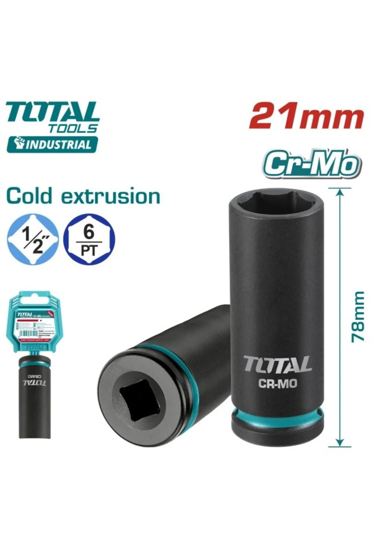 21 Mm 1/2 Altı Köşe Darbeli Derin Lokma THDIS12212L