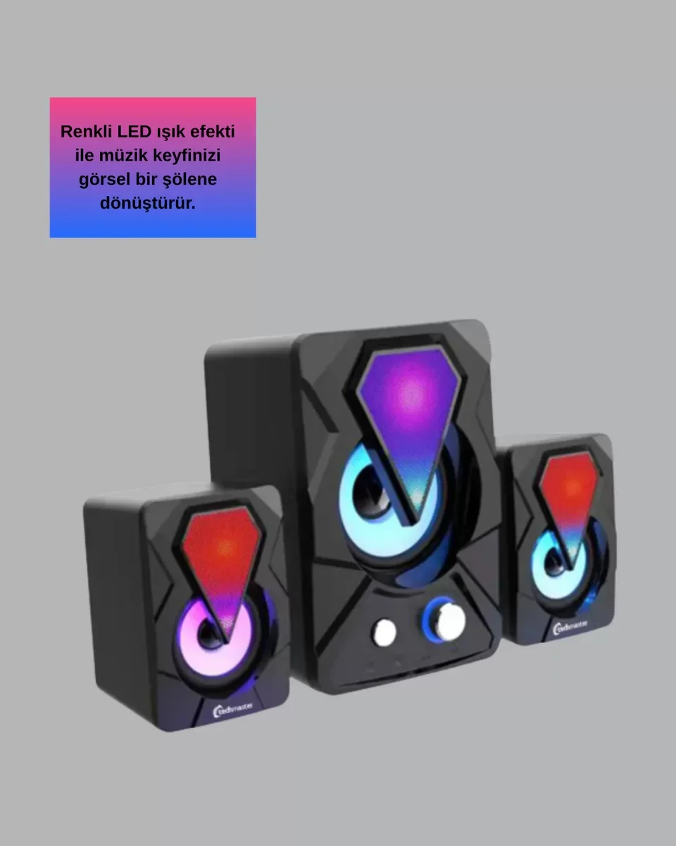 2+1 RGB LED Işıklı Güçlü Bas Sistemli Bilgisayar Hoparlörü