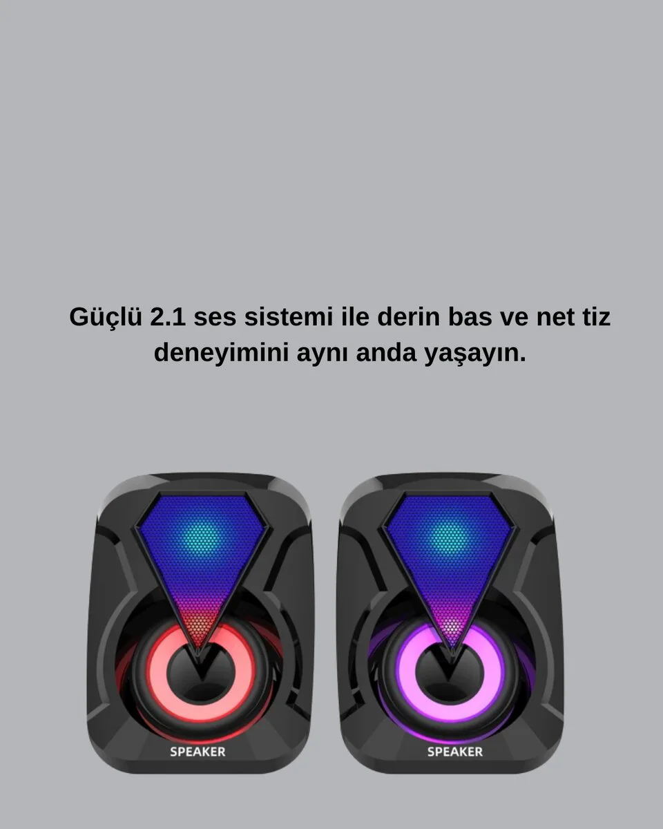 2.1 USB Bağlantılı Oyun Hoparlörü Renkli LED Işıklı