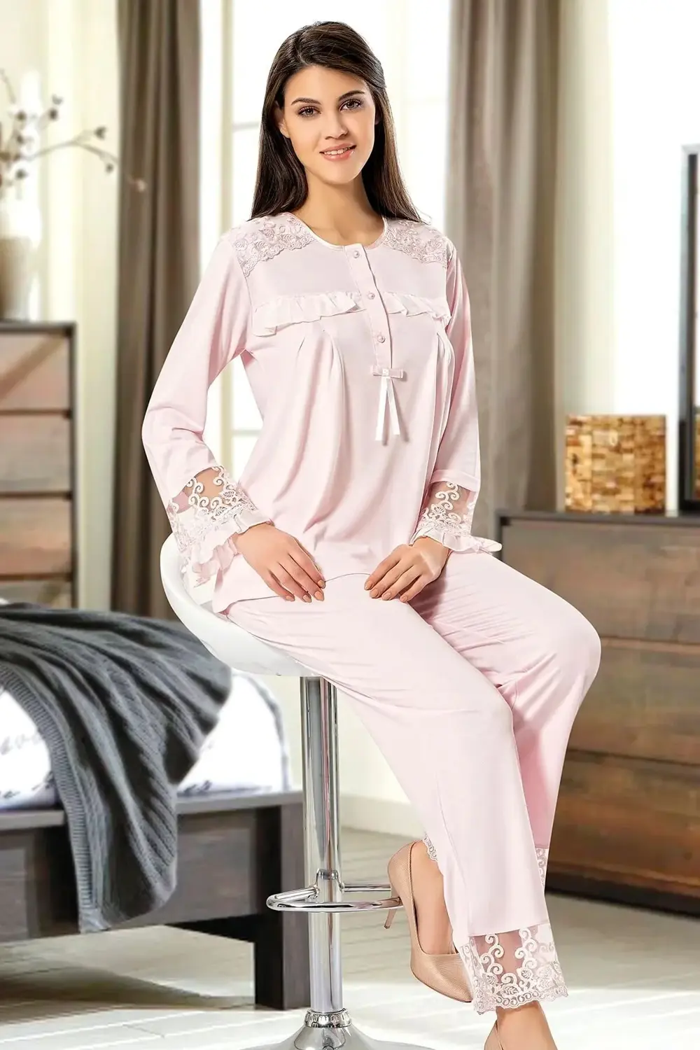 2130 Hamile Lohusa Pijama Takımı-pudra