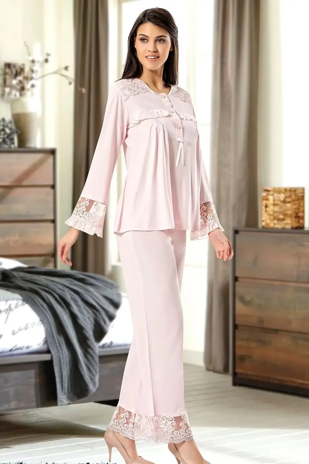 2130 Hamile Lohusa Pijama Takımı-pudra